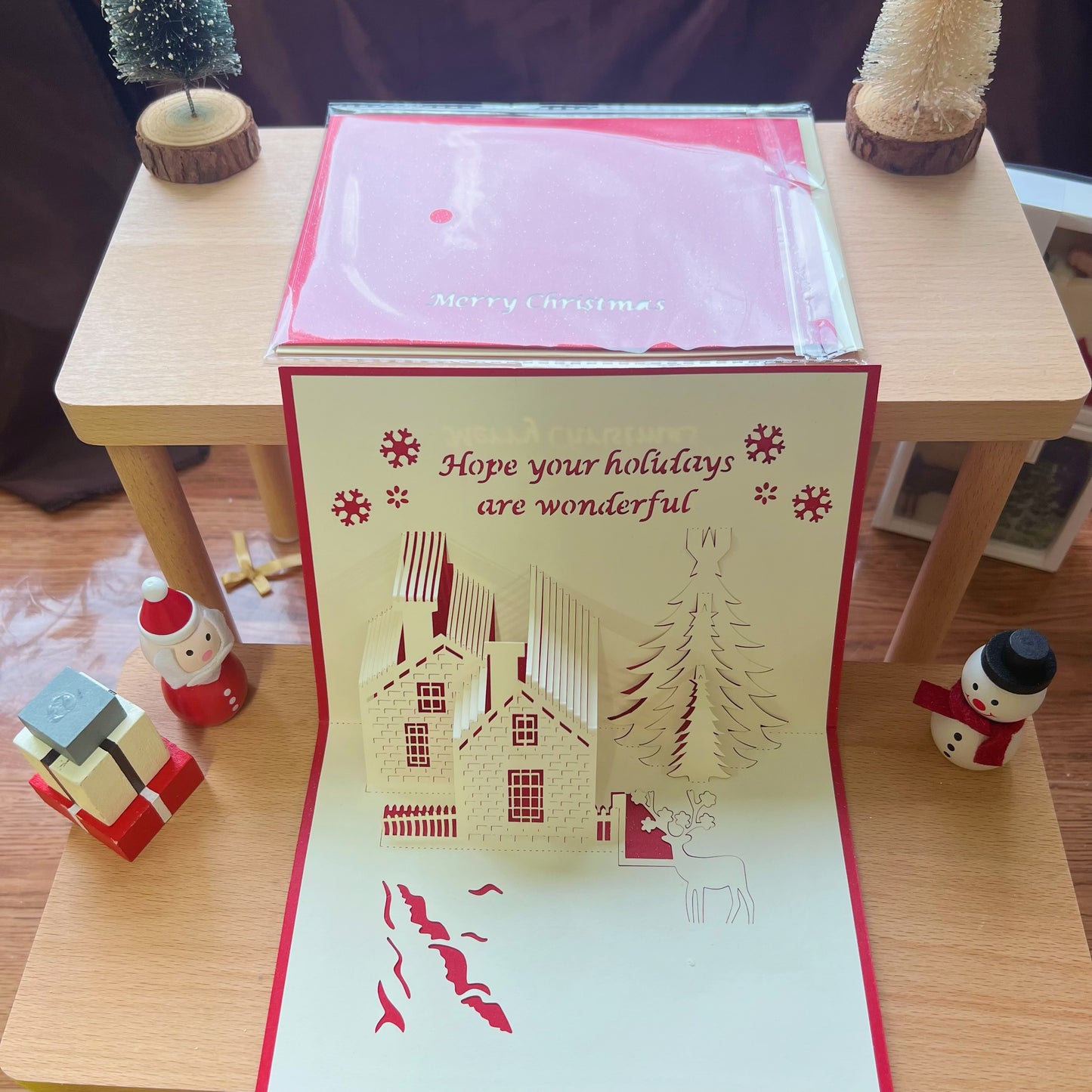 3D Pop-Up Christmas Card( Red & White Classic Style Paper Cutout )