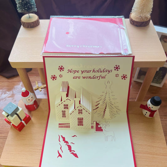 3D Pop-Up Christmas Card( Red & White Classic Style Paper Cutout )