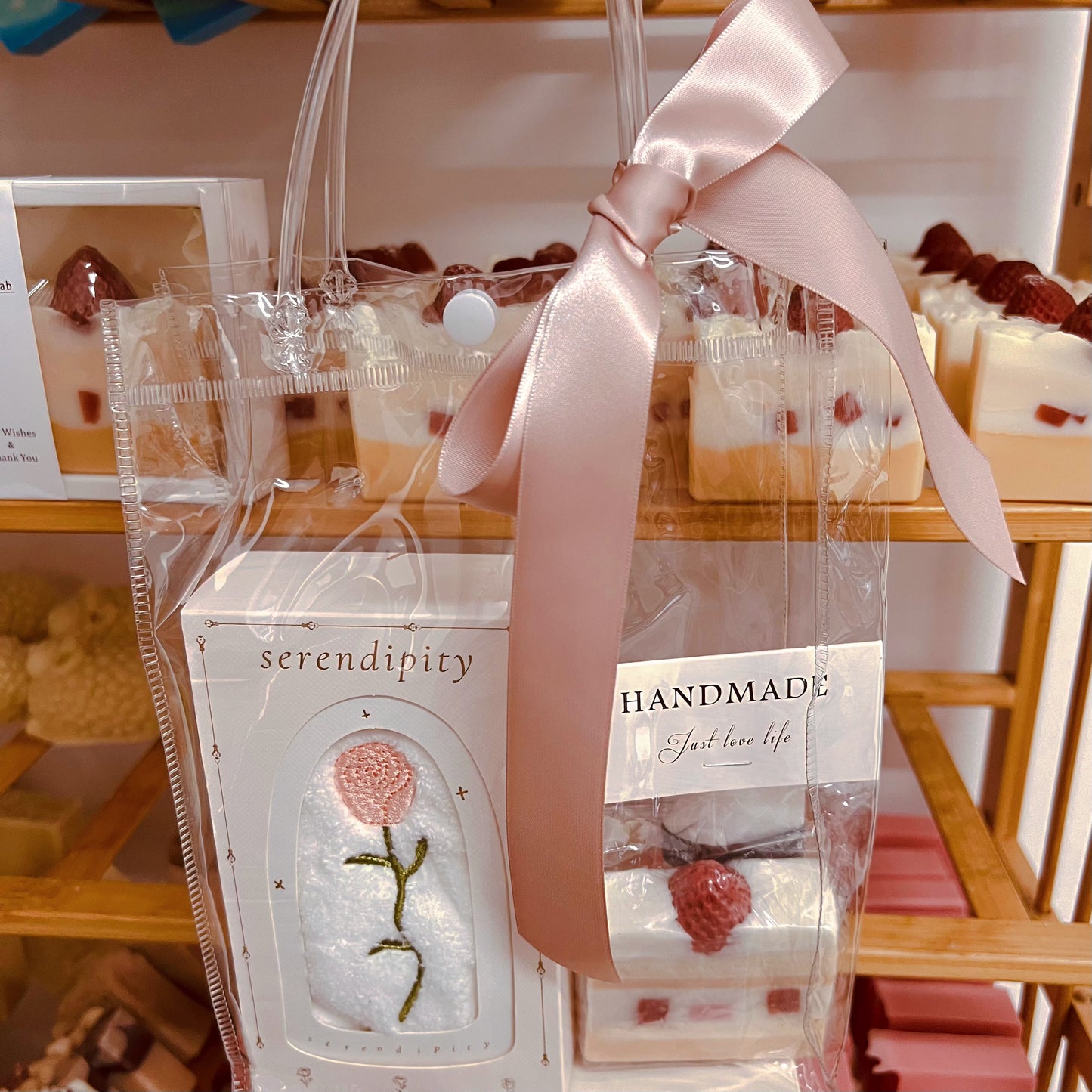 Rose Towel & Handmade Soap Gift Bag